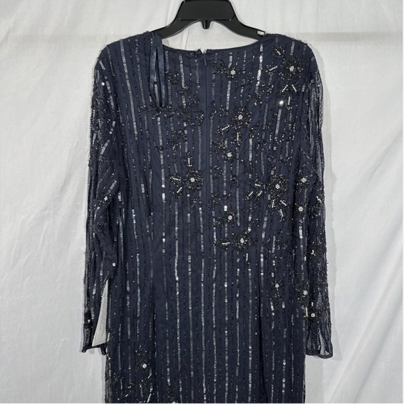 NWT $598 Mac Duggal [ 16 ] Embellished High Neck Long Sleeve Gown Blue‎ - Picture 13 of 15